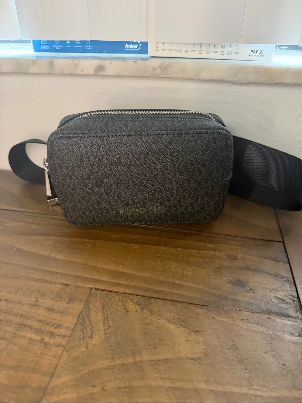 Michael kors black leather belt bag purse black MK monogram belt bag